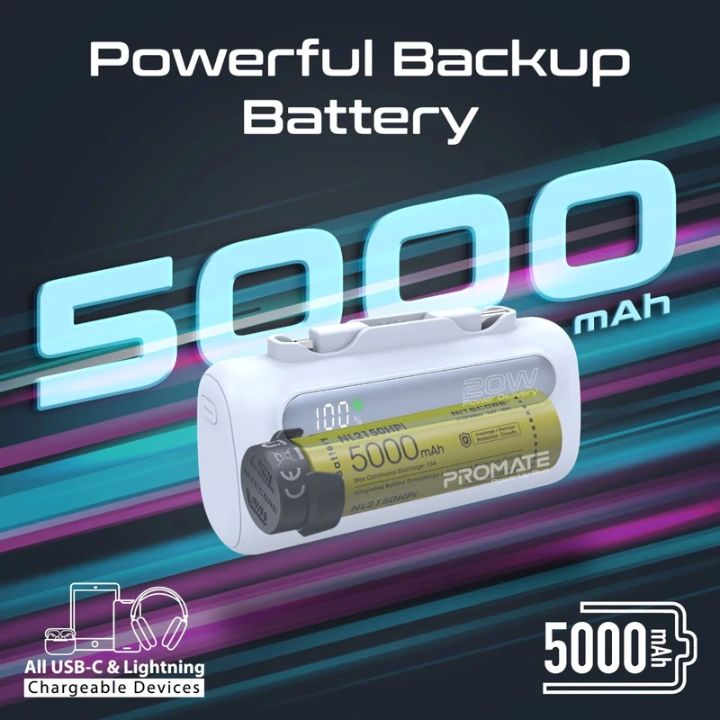 Promate PowerUp-Duo 5000mAh 20W Dual-Connector Power Bank