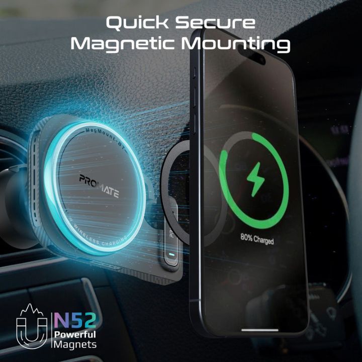Promate MagMount-BT 15W Car Charger & ENC Earphone