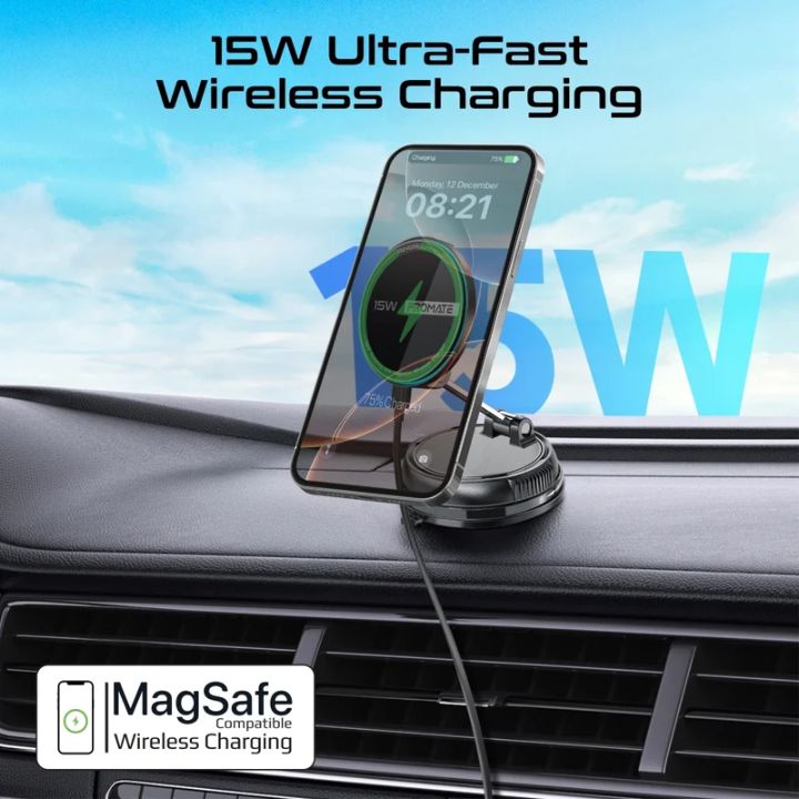 Promate RevoMount-15W 360° Wireless Car Charger