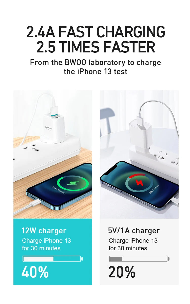 BWOO CDA62 12W Dual USB Wall Charging Kit