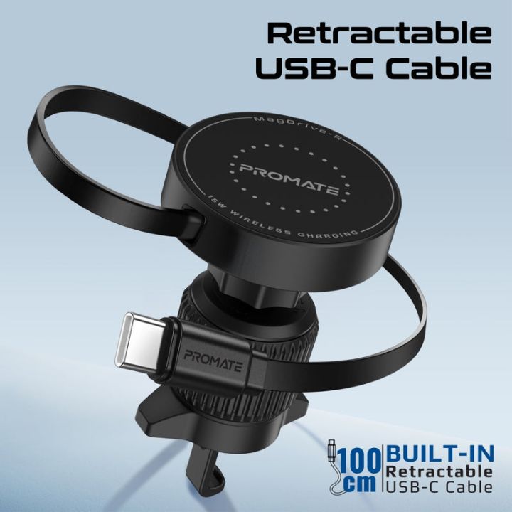 Promate MagDrive-R 15W Retractable Car Charger