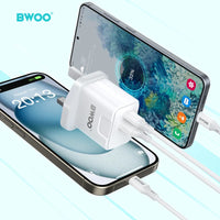 BWOO CDA162 PD 20W + QC 18W Dual Port Wall Charger