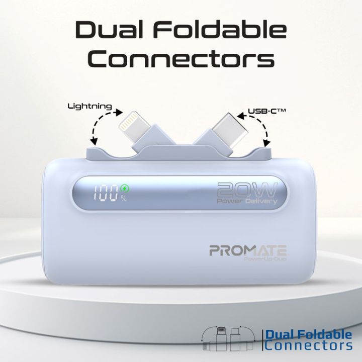Promate PowerUp-Duo 5000mAh 20W Dual-Connector Power Bank
