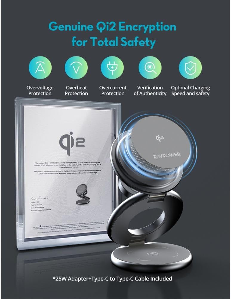 RAVPower RP-WC1008 Foldable 3-in-1 15W Wireless Charger