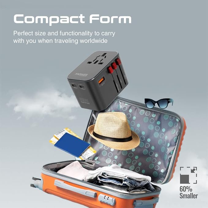 Promate TripMate GaN65 65W Travel Adapter