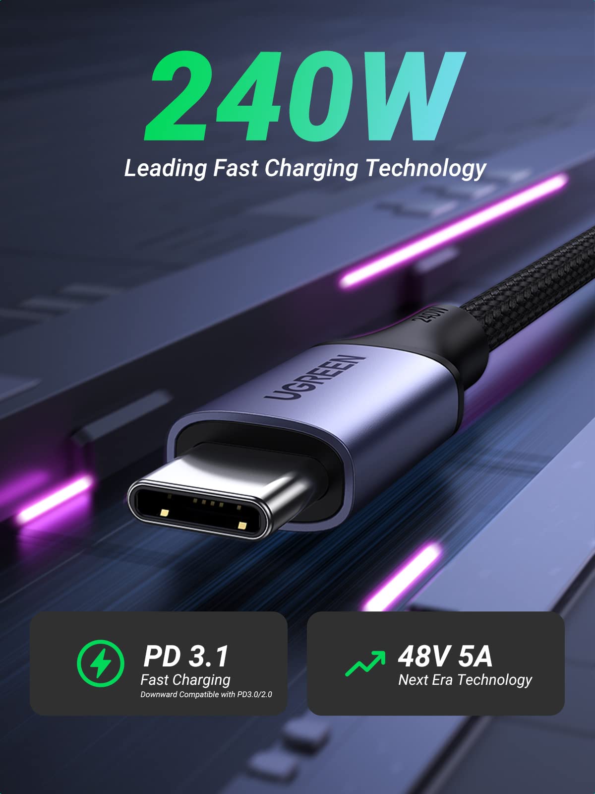 UGREEN US535 USB-C to USB-C 240W Braided Cable