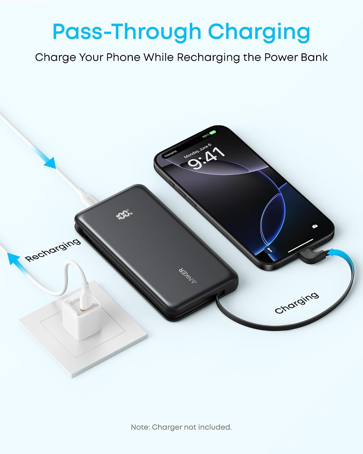 Anker Zolo 10000mAh 22.5W Power Bank with Built-In USB-C Cable