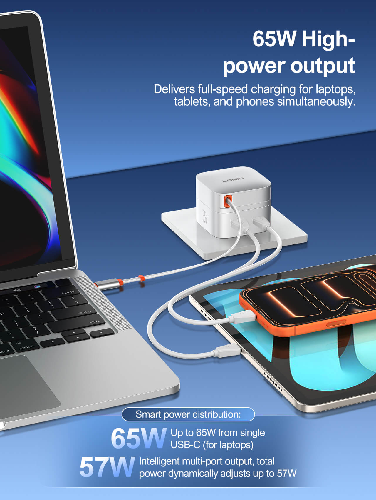 LDNIO Q9 Fast Charger with Retractable Cable - 33W & 65 W