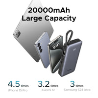 UGREEN PB528 20000mAh 30W Power Bank With Dual Built-In USB-C Cables