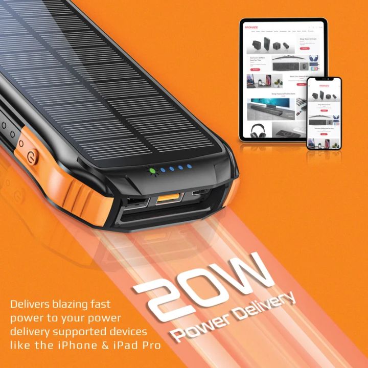 Promate SolarTank-10PDQi 10000mAh Solar Power Bank