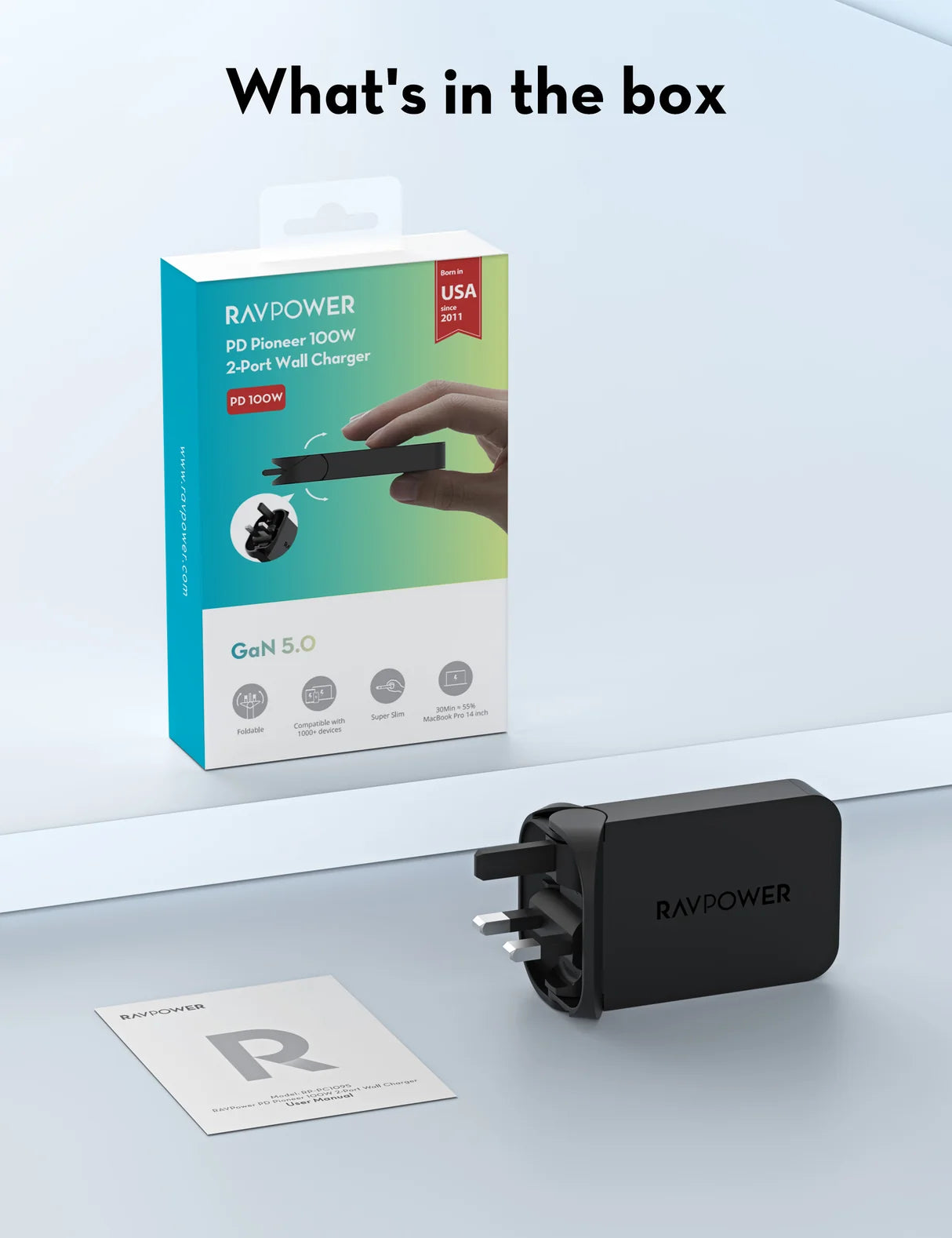 RAVPower RP-PC1095 100W GaN PD 2-Port Wall Charger