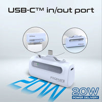 Promate PowerUp-Duo 5000mAh 20W Dual-Connector Power Bank