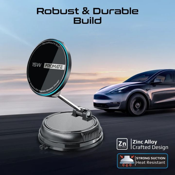Promate RevoMount-15W 360° Wireless Car Charger