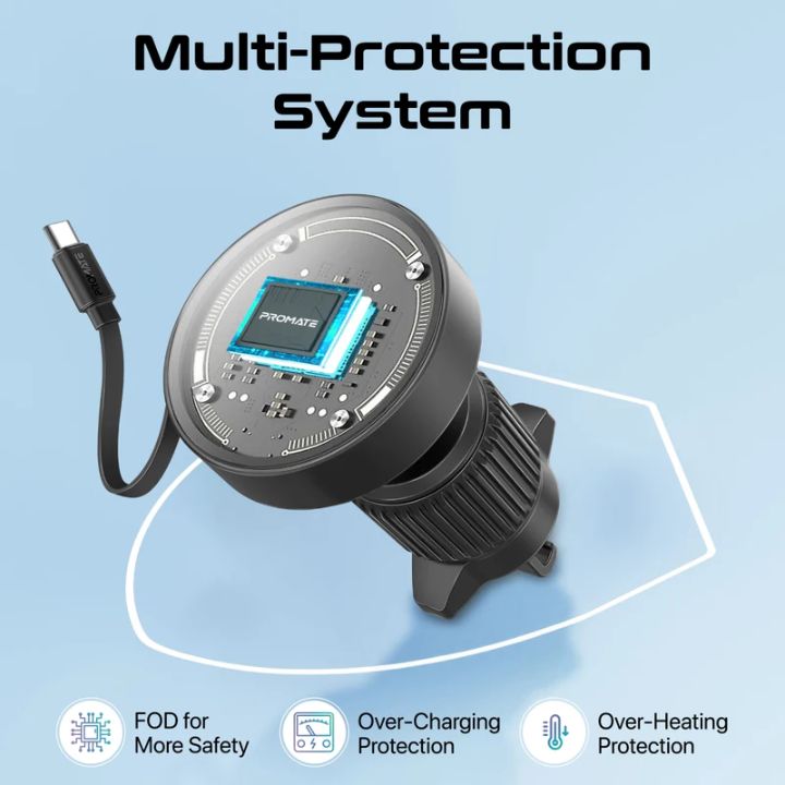 Promate MagDrive-R 15W Retractable Car Charger