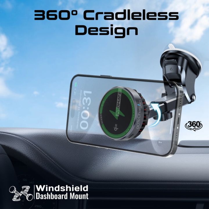 Promate MagChill-Qi2 15W Qi2 Car Charger Mount
