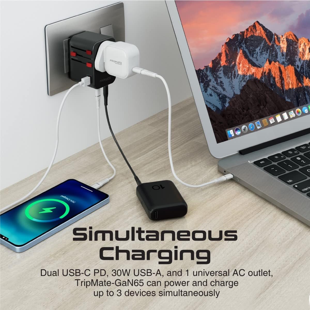 Promate TripMate GaN65 65W Travel Adapter