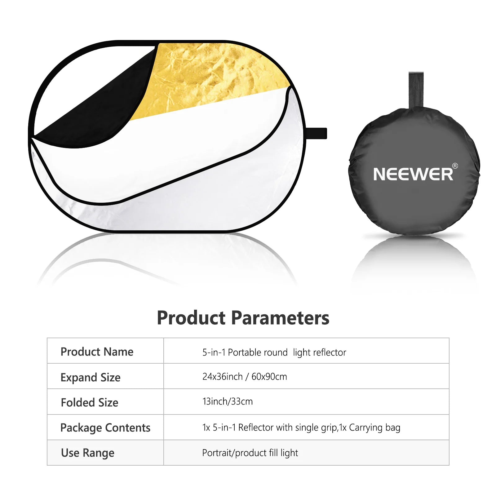 Neewer 10071555 5-in-1 Collapsible Oval Light Reflector