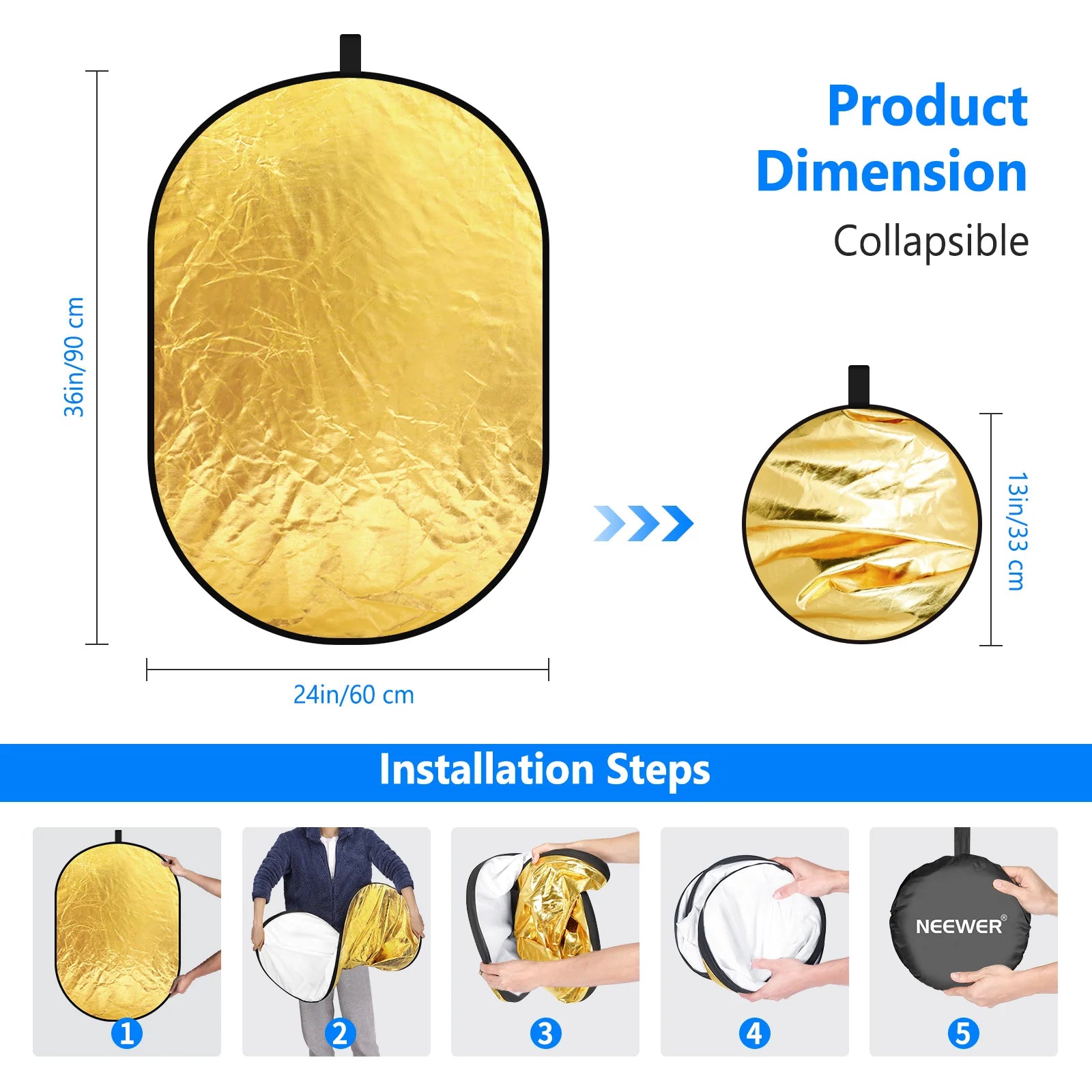 Neewer 10071555 5-in-1 Collapsible Oval Light Reflector