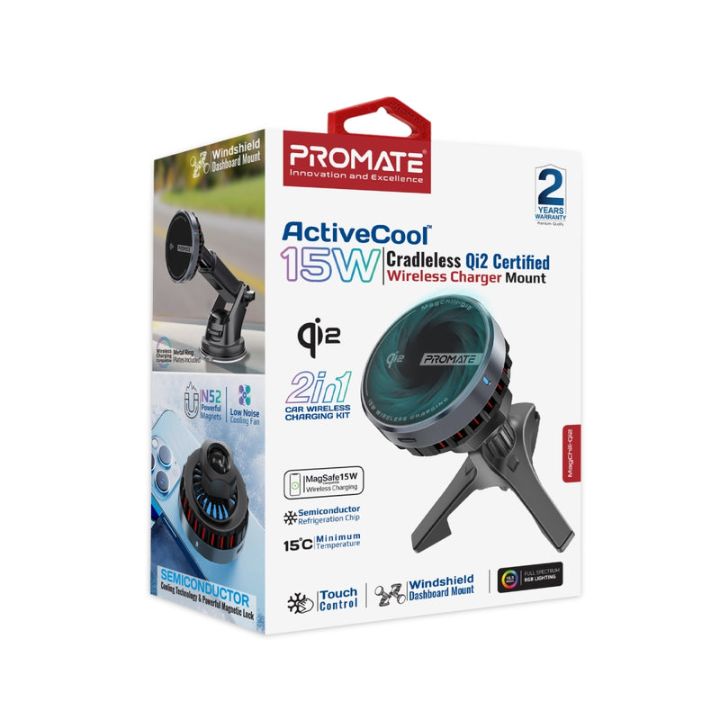 Promate MagChill-Qi2 15W Qi2 Car Charger Mount
