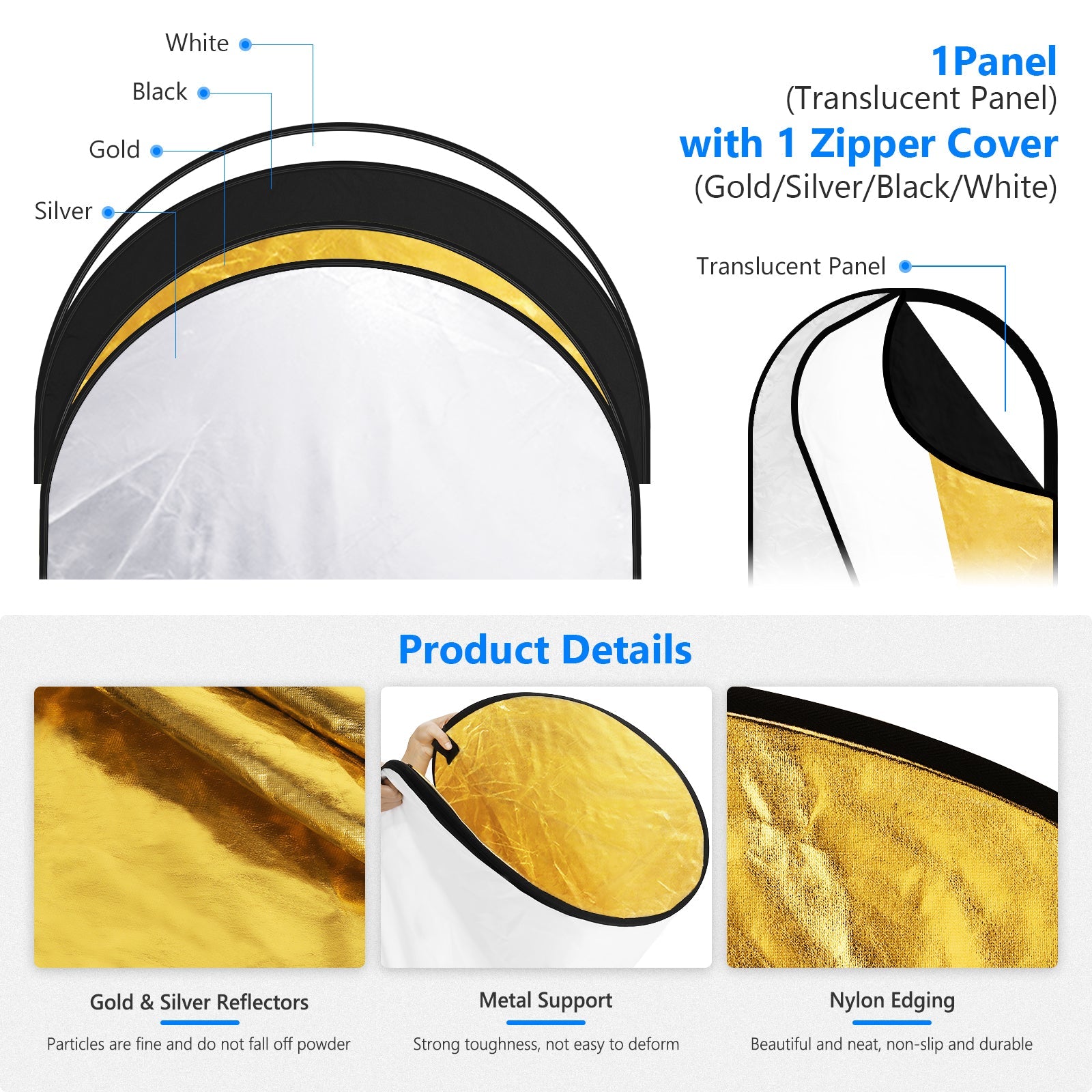 Neewer 10071555 5-in-1 Collapsible Oval Light Reflector