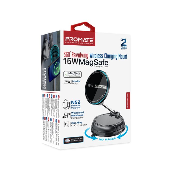 Promate RevoMount-15W 360° Wireless Car Charger