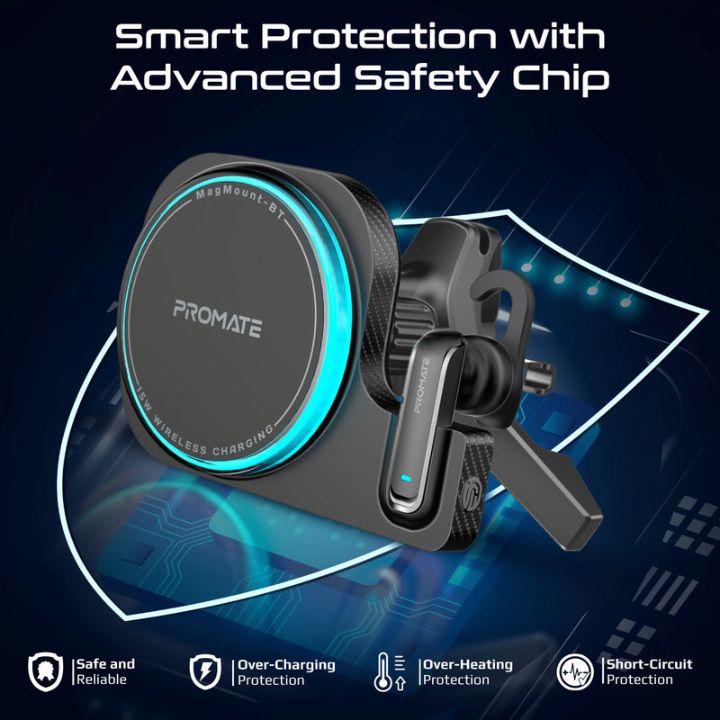 Promate MagMount-BT 15W Car Charger & ENC Earphone