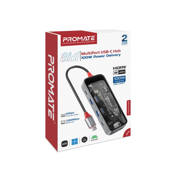 Promate TransHub-Mini 8-in-1 100W USB-C Hub
