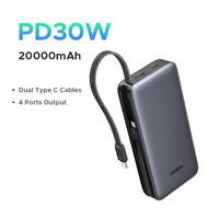 UGREEN PB528 20000mAh 30W Power Bank With Dual Built-In USB-C Cables