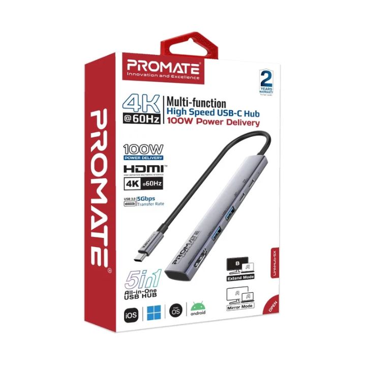 Promate LinkHub-5X 4K 100W USB-C Hub