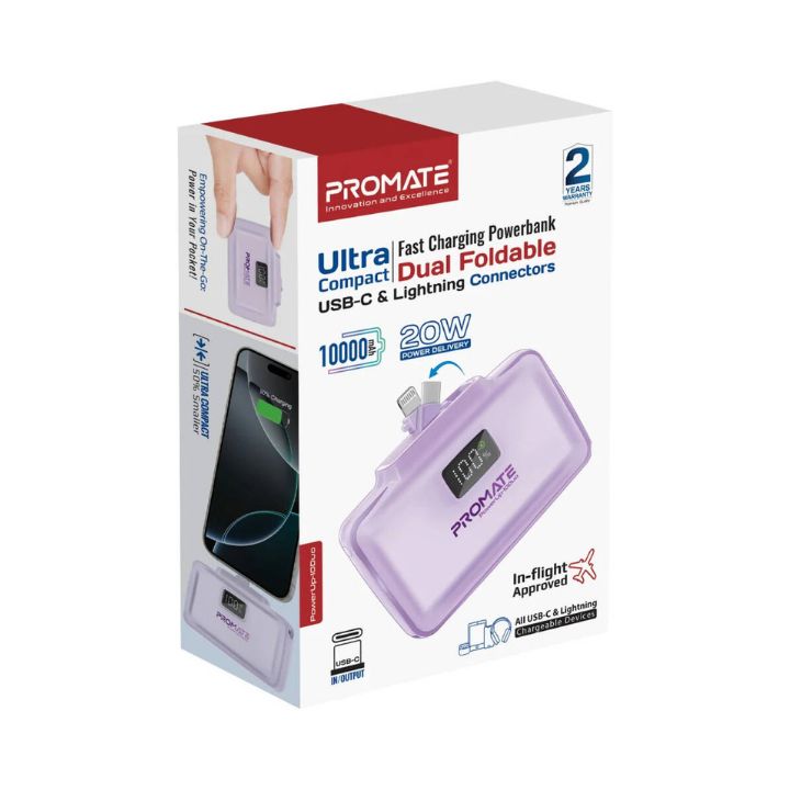 Promate PowerUp-10Duo 10000mAh 20W Dual-Connector Power Bank