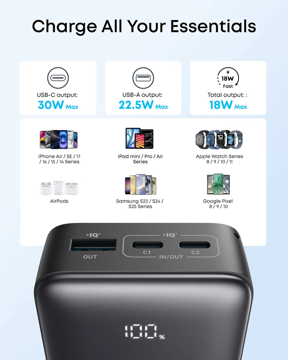 Anker Zolo 10K 30W Power Bank with Built-In USB-C Cable