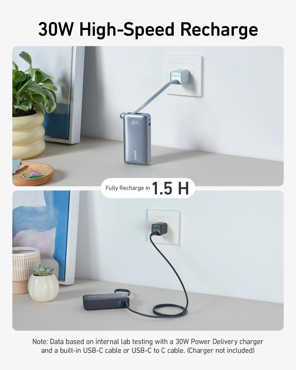Anker Nano 10000mAh 30W Power Bank with Built-In USB-C Cable
