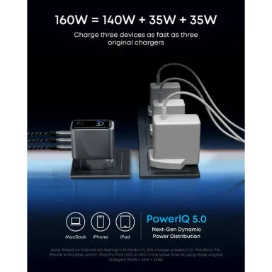 Anker Prime Charger (160W, 3 Ports, Smart Display)- Silver