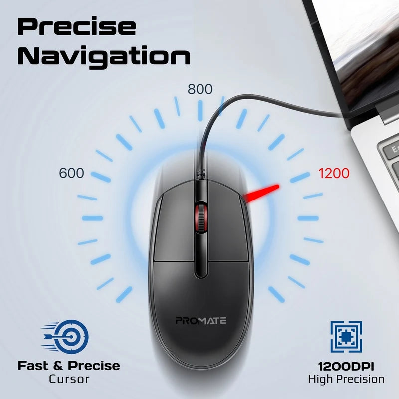 Promate CM 1200 Wired Optical Mouse
