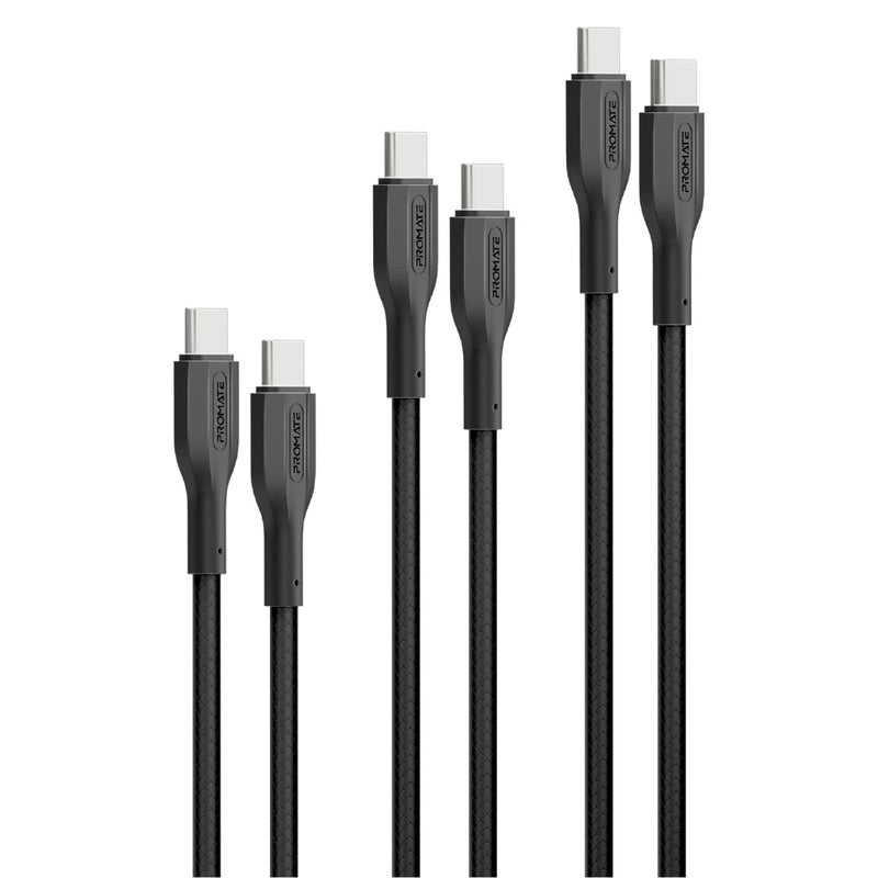Promate CableKit CC 60W 3 Piece USB C Cable Kit