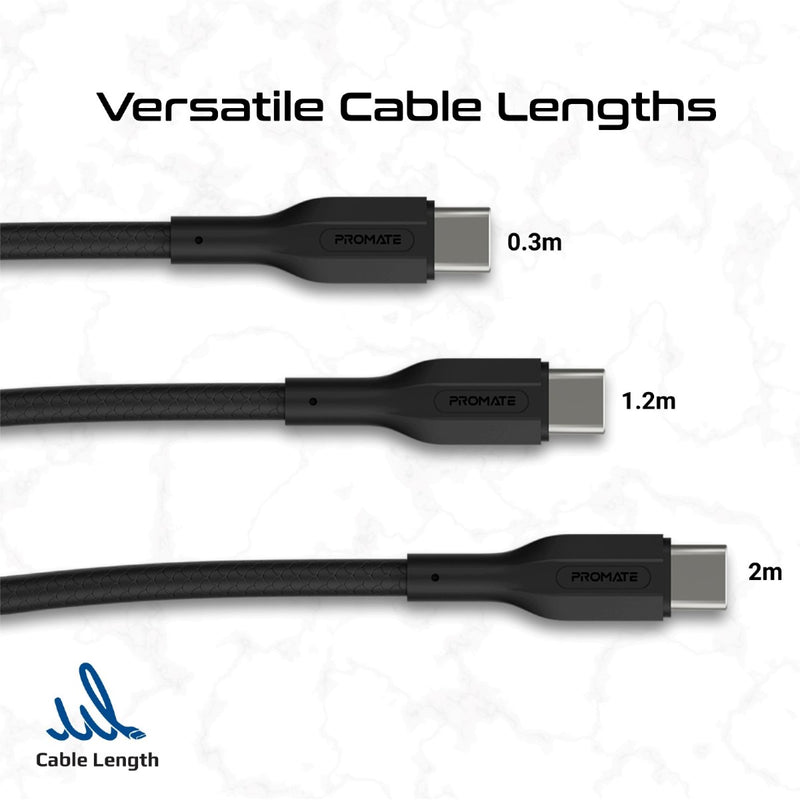 Promate CableKit CC 60W 3 Piece USB C Cable Kit