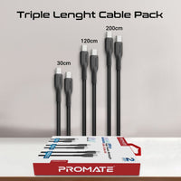 Promate CableKit CC 60W 3 Piece USB C Cable Kit