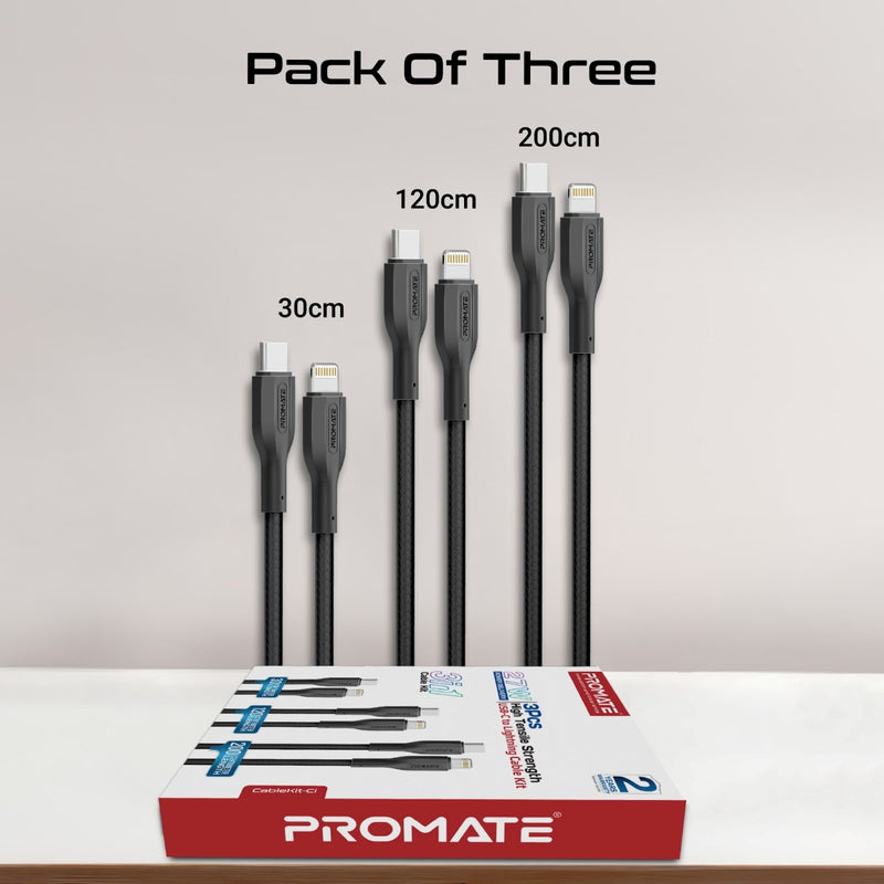 Promate CableKit Ci 27W 3 Piece Lightning Cable Kit