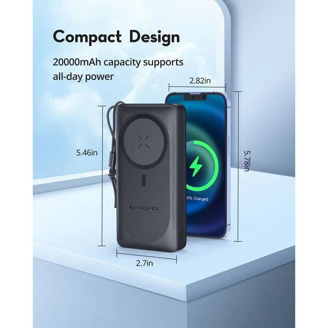RAVPower RP-PB1214 20000mAh 15W PD Magnetic Wireless Power Bank