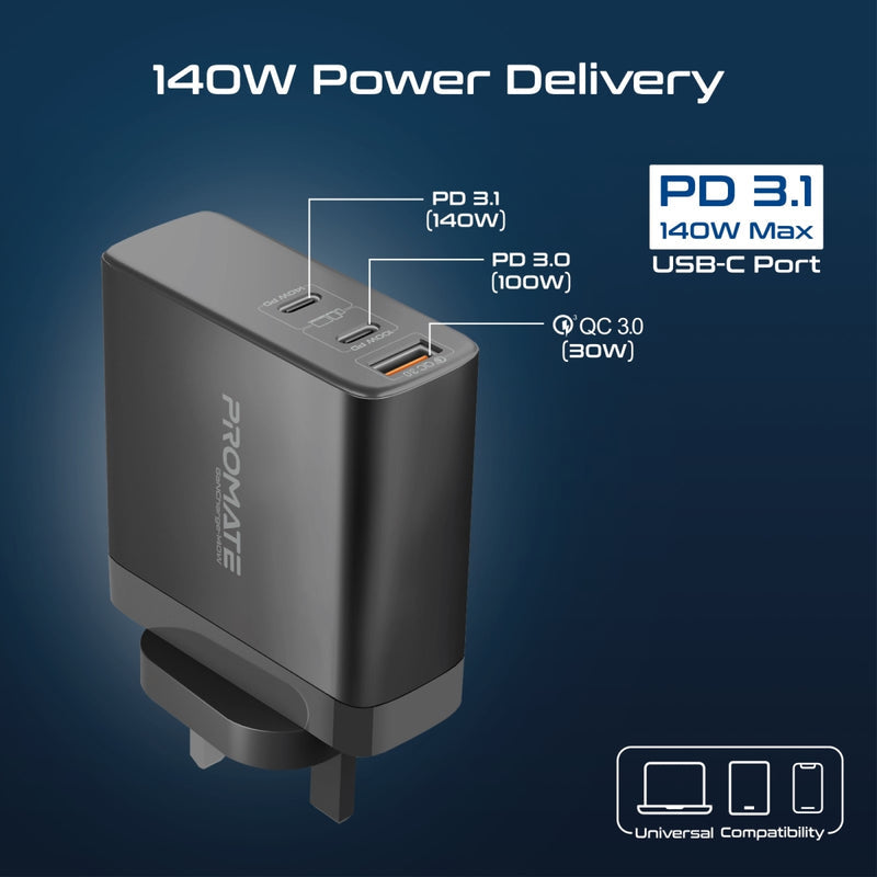 Promate GaNCharge 140W PD 3.1 GaN Charger