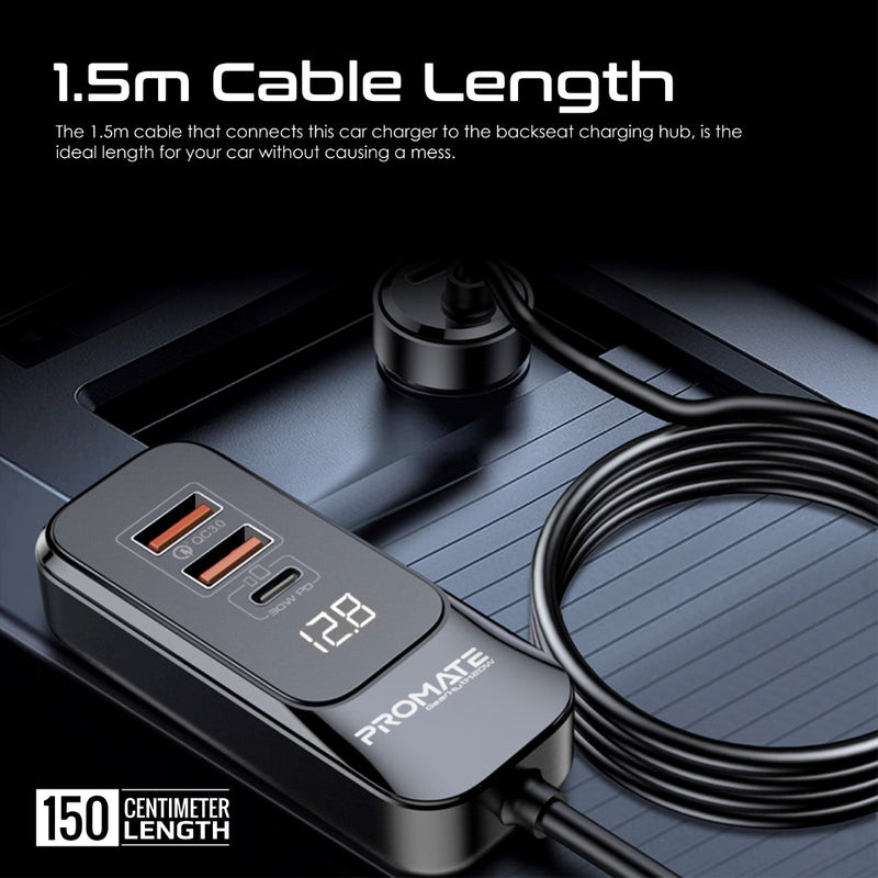 Promate GearHub-120W 120W 4-Port Car Charger with Backseat Charging Hub
