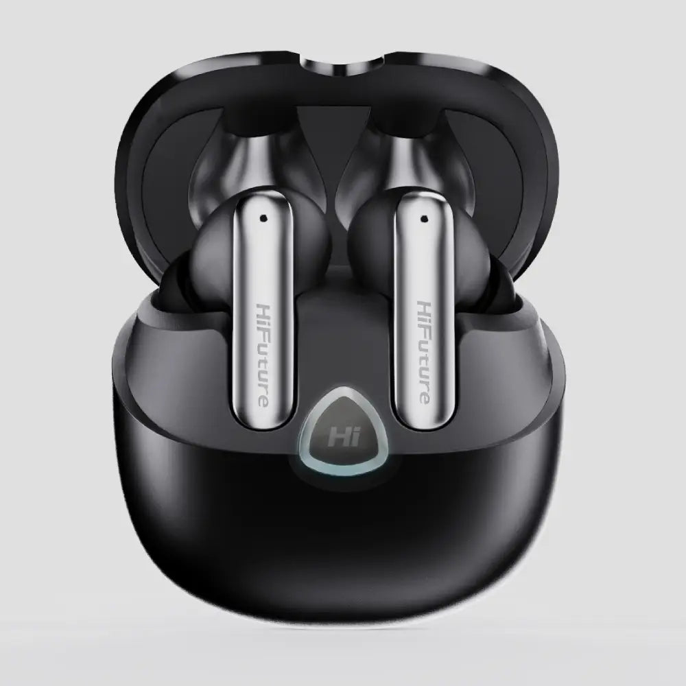 HiFuture SonicAir wireless earbuds with clear charging case, 35-hour battery life, Bluetooth 5.3, and 4-mic ENC—ideal for gym, travel, and calls in Kuwait.