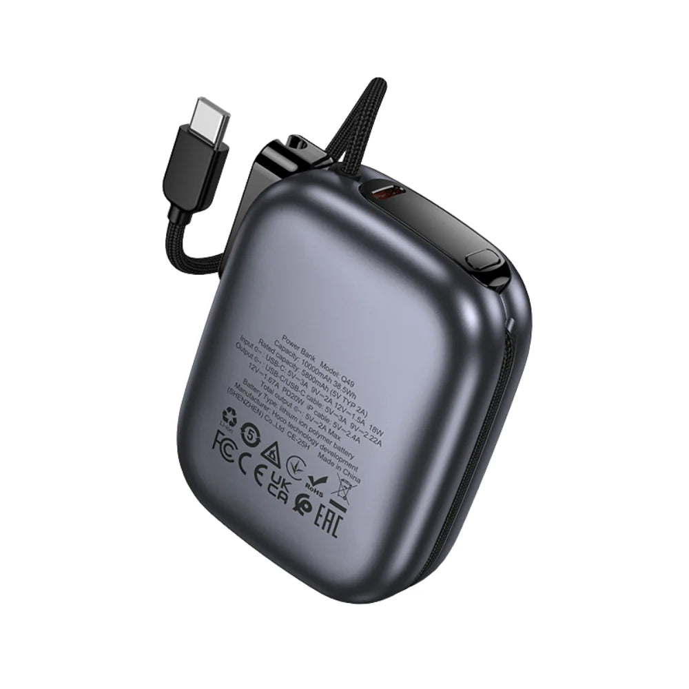 HOCO Q49 PD20W 10000mAh Power Bank with Built-In Cable