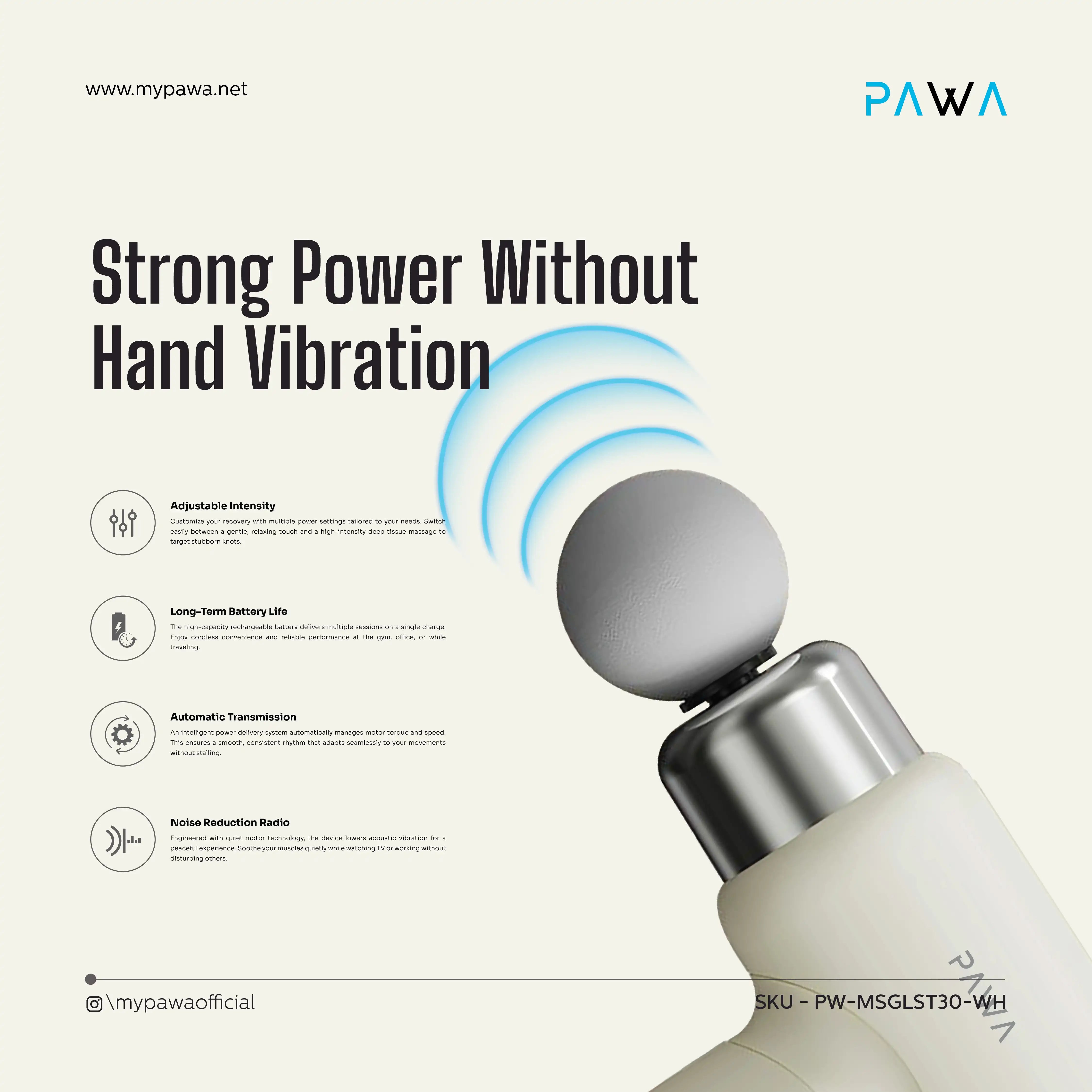Pawa Revive Cordless Massager with 4 Massage Heads