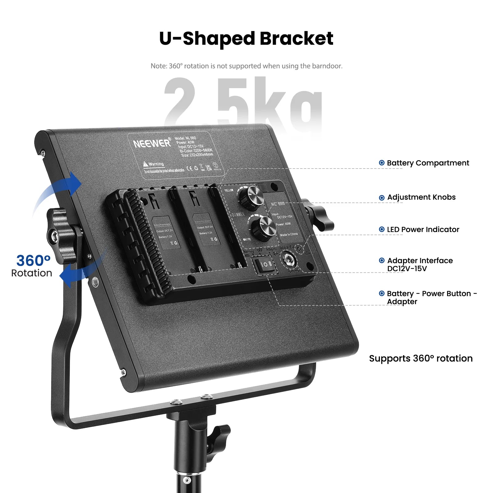 Neewer NL660 Bi-Color 660 LED Video Light and Stand Kit