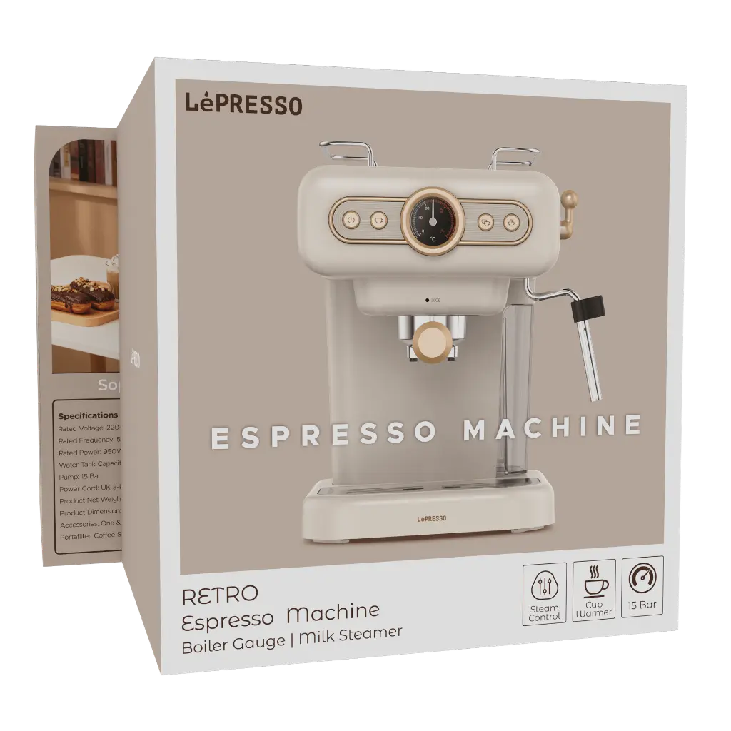 LePresso Retro Espresso Machine with Boiler Gauge & Milk Steamer