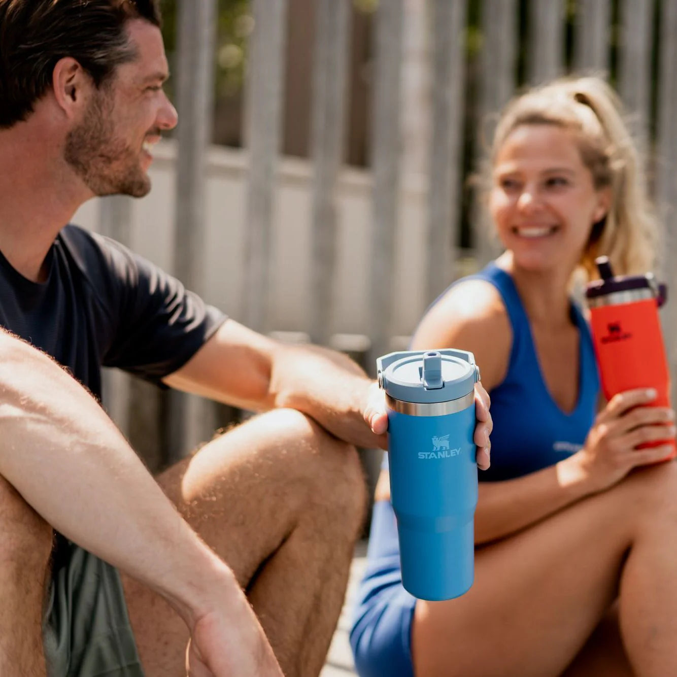 Stanley IceFlow Flip Straw Tumbler - Azure and Tigerlily lifestyle