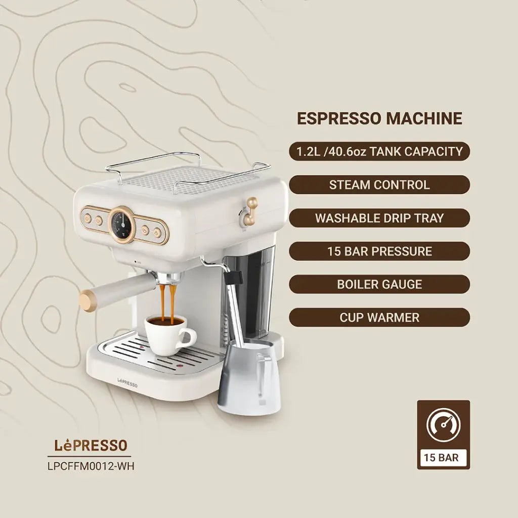 LePresso Retro Espresso Machine with Boiler Gauge & Milk Steamer