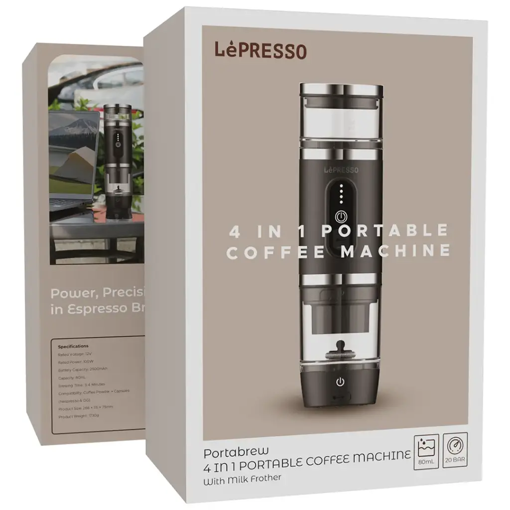 LePresso 4-in-1 Portable Coffee Machine with Milk Frother