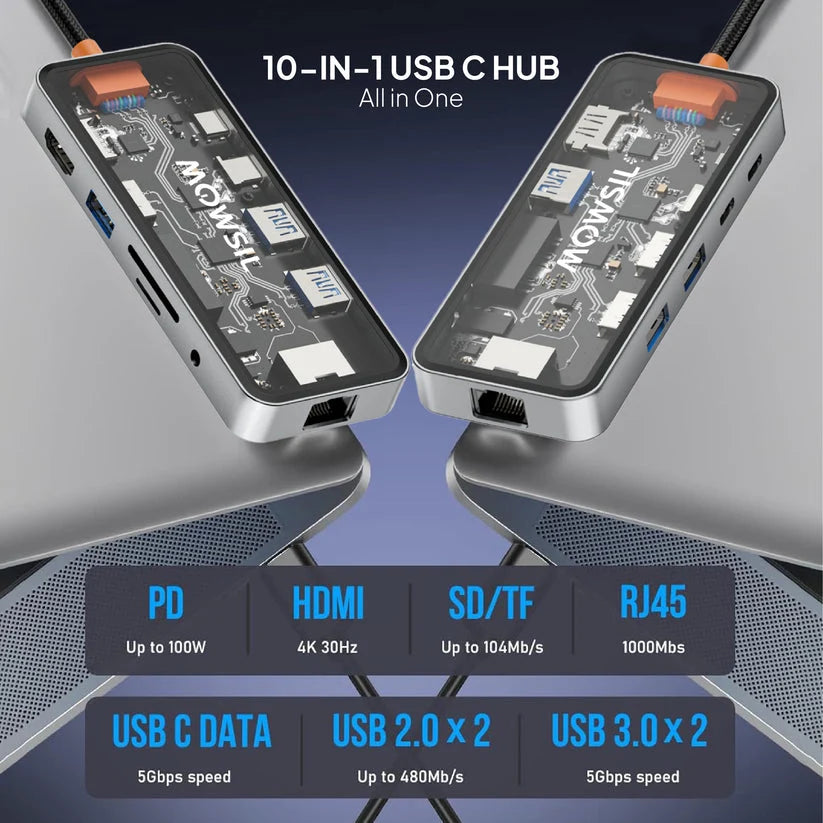 Mowsil MOCHB10 10-In-1 USB-C Hub Docking Station